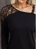 Kadın Tek Omuzu Açık Askılı Dantelli Viskon Bluz - 2