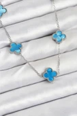 Zincir Gümüş Buz Mavisi Renk Yonca Kadın Kolye - EBJ250920W37847 thumbnail 1