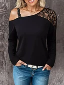 Kadın Tek Omuzu Açık Askılı Dantelli Viskon Bluz - 3