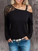 Kadın Tek Omuzu Açık Askılı Dantelli Viskon Bluz - 1