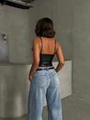 BİÇOMİ İp askılı yandan fermuarlı rastale deri crop siyah s24113 thumbnail 5