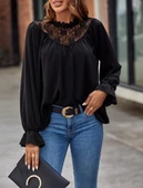 Kadın Uzun Kollu Dantelli Salaş Sandy Bluz - 4