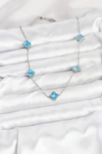 Zincir Gümüş Renk Buz Mavisi Baby Boy Yonca Kadın Kolye - EBJ250920W37841 thumbnail 2