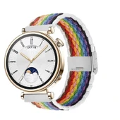 Sneezy Huawei Watch GT4 41mm İle Uyumlu 18mm Metal Klips Solo Fiberlink Örgü Kordon  Beyaz Gökkuşağı thumbnail 1