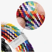 Sneezy Huawei Watch GT4 41mm İle Uyumlu 18mm Metal Klips Solo Fiberlink Örgü Kordon  Siyah Beyaz - 5