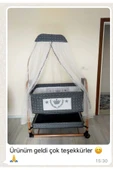 TURHAN BEBE Keten Kumaş Portatif Tekerlekli Anne Yanı Cibinlikli Hamak Sepet Beşik Yatak Hediye - 2