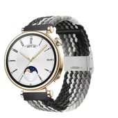 Sneezy Huawei Watch GT4 41mm İle Uyumlu 18mm Metal Klips Solo Fiberlink Örgü Kordon  Siyah Beyaz - 1