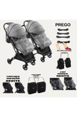 TURHAN BEBE Yan Yana Birleştirmeli Kabin Boy İkiz Bebek Arabası Ayak Örtüsü + Yağmurluk +Taşıma Çanatası Hediye - 5