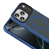 iPhone 17 Pro Max Kılıf Mat Arka Yüzey Wireless Şarj Özellikli Zore Flet M-safe Kapak - Lacivert thumbnail 8