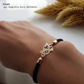 Burca Özel Kuş Motifli Siyah İpek Örgülü 14 Ayar Altın Plakalı Hediye Bileklik-318 thumbnail 1