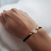 Harfe Özel 14 Ayar Altın Plakalı Mevlana Figürlü Siyah Örgü İpli Hediye Bileklik-319 thumbnail 2