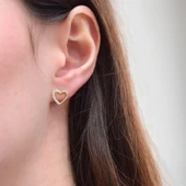 Altın Taşlı Kalp Küpe - 1