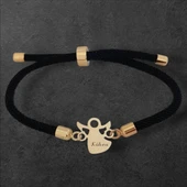 İsme Özel Mevlana Figürlü Siyah Örgü İpli 14 Ayar Altın Plakalı Hediye Bileklik-319 thumbnail 1