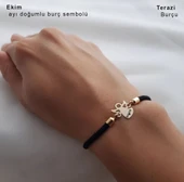 Doğum Ayına Özel 14 Ayar Altın Plakalı Mevlana Figürlü Siyah Örgü İpli Hediye Bileklik-319 thumbnail 2