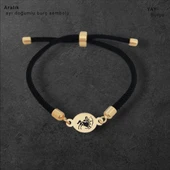 Burca Özel Oval Figürlü Siyah İpek Örgülü 14 Ayar Altın Plakalı Hediye Bileklik-320 thumbnail 1