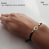 Burca Özel Oval Figürlü Siyah İpek Örgülü 14 Ayar Altın Plakalı Hediye Bileklik-320 thumbnail 2