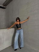 İp askılı yandan fermuarlı rastale deri crop siyah s24113 - 4