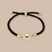 Sembole Özel Siyah Örgü İpli 14 Ayar Altın Plakalı Güneş Motifli Hediye Bileklik-321 thumbnail 2