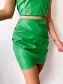 Drapeli deri etek yeşil s24771 - 1