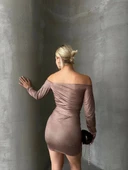 Büzgülü etek bluz takım kahve s24709 - 2