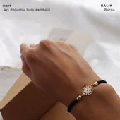 Doğum Ayına Özel 14 Ayar Altın Plakalı Güneş Motifli Siyah Örgü İpli Hediye Bileklik-321 thumbnail 1