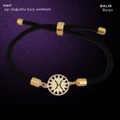 Doğum Ayına Özel 14 Ayar Altın Plakalı Güneş Motifli Siyah Örgü İpli Hediye Bileklik-321 thumbnail 2