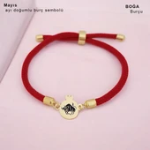 Burca Özel Nar Motifli Kırmızı Örgü İpli 14 Ayar Altın Plakalı Hediye Bileklik-323 thumbnail 2