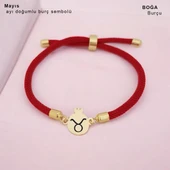 Doğum Ayına Özel 14 Ayar Altın Plakalı Nar Motifli Kırmızı Örgü İpli Hediye Bileklik-323 thumbnail 2