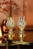 İslami Hediyelik En Güzel Manevi Hediyeler Gold Dekoratif Obje Lale Allah Muhammed Lüks Biblo thumbnail 1