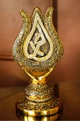 İslami Hediyelik En Güzel Manevi Hediyeler Gold Dekoratif Obje Lale Allah Muhammed Lüks Biblo thumbnail 2