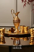 Zemzem Takımı | Zemzem Fincan Seti | Gold Zemzem Sunum Tepsisi, İbrik ve Bardak Set thumbnail 3