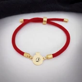 Harfe Özel 14 Ayar Altın Plakalı Nar Motifli Kırmızı Örgü İpli Hediye Bileklik-323 thumbnail 2