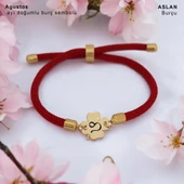 Doğum Ayına Özel 14 Ayar Altın Plakalı Çiçek Figürlü Kırmızı İpek Örgülü Hediye Bileklik-324 thumbnail 1