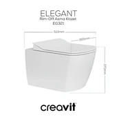 Creavit Elegant Beyaz Kanalsız Asma Klozet EG321, Duroplast Yavaş Kapak, Terra Gömme Rezervuar Set - 5