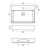 Turavit Vega Dikdörtgen Beyaz Delikli Lavabo 60x45 Cm VG0060 thumbnail 3