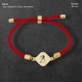 Burca Özel Yaprak Motifli Kırmızı Örgü İpli 14 Ayar Altın Plakalı Hediye Bileklik-325 thumbnail 1