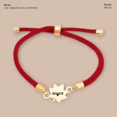 Doğum Ayına Özel 14 Ayar Altın Plakalı Yaprak Motifli Kırmızı Örgü İpli Hediye Bileklik-325 thumbnail 1