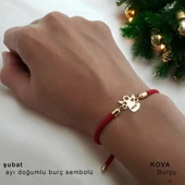 Doğum Ayına Özel 14 Ayar Altın Plakalı Mevlana Motifli Kırmızı Örgü İpli Hediye Bileklik-328 thumbnail 1