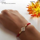 Doğum Ayına Özel 14 Ayar Altın Plakalı Eşkenar Dörtgenli Kırmızı İpek Örgülü Hediye Bileklik-326 thumbnail 2
