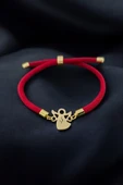 Harfe Özel 14 Ayar Altın Plakalı Mevlana Motifli Kırmızı Örgü İpli Hediye Bileklik-328 thumbnail 2