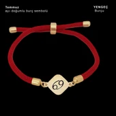 Doğum Ayına Özel 14 Ayar Altın Plakalı Eşkenar Dörtgenli Kırmızı İpek Örgülü Hediye Bileklik-326 thumbnail 1