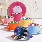 Kosova Kahve Fincan Takımı 6 Kişilik 90cc FNC07 Nokta Çizgi Desen - 3