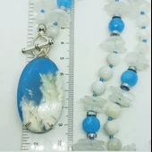 2438 Oval Tüy Akik Mavi Kuvars Ay taşı Hematit düğümlü el yapımı kolye - 3