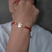 Harfe Özel 14 Ayar Altın Plakalı Mevlana Motifli Kırmızı Örgü İpli Hediye Bileklik-328 thumbnail 1