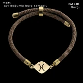 Doğum Ayına Özel 14 Ayar Altın Plakalı Eşkenar Dörtgenli Kahverengi Örgü İpli Hediye Bileklik-332 thumbnail 1