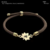 Burca Özel Yaprak Figürlü Kahverengi İpek Örgülü 14 Ayar Altın Plakalı Hediye Bileklik-331 thumbnail 1