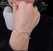Burca Özel Yaprak Figürlü Kahverengi İpek Örgülü 14 Ayar Altın Plakalı Hediye Bileklik-331 thumbnail 2