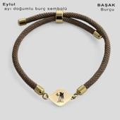 Burca Özel Eşkenar Dörtgenli Kahverengi Örgü İpli 14 Ayar Altın Plakalı Hediye Bileklik-332 thumbnail 1
