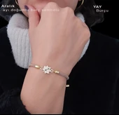 Doğum Ayına Özel 14 Ayar Altın Plakalı Yaprak Figürlü Kahverengi İpek Örgülü Hediye Bileklik-331 thumbnail 2