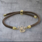 Doğum Ayına Özel 14 Ayar Altın Plakalı Mevlana Figürlü Kahverengi Örgü İpli Hediye Bileklik-335 thumbnail 1